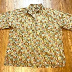 TORI RICHARD Men's Hawaiian Shirt Cottonlawn Brown/Gold Large